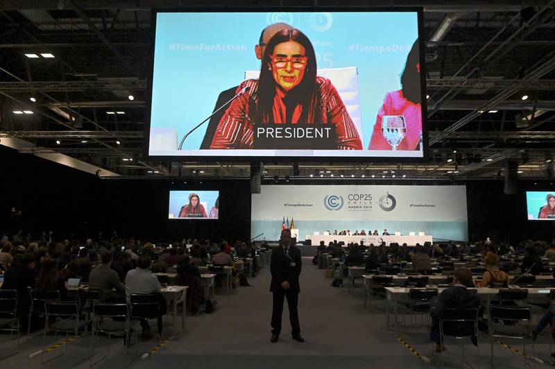 Chilean Environment Minister and President of COP25, Carolina Schmidt, delivers a speech during the final plenary session of the COP25 UN Climate Change Conference at IFEMA Convention and Exhibition Center in Madrid, Spain.  EPA