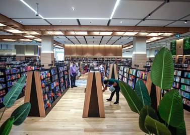 Abu Dhabi, United Arab Emirates, May 10, 2020. Book lovers at the newly opened Kinokuniya book shop at the Galleria Mall, Al Maryah Island, Abu Dhabi. Victor Besa/The National Section: NA Reporter: