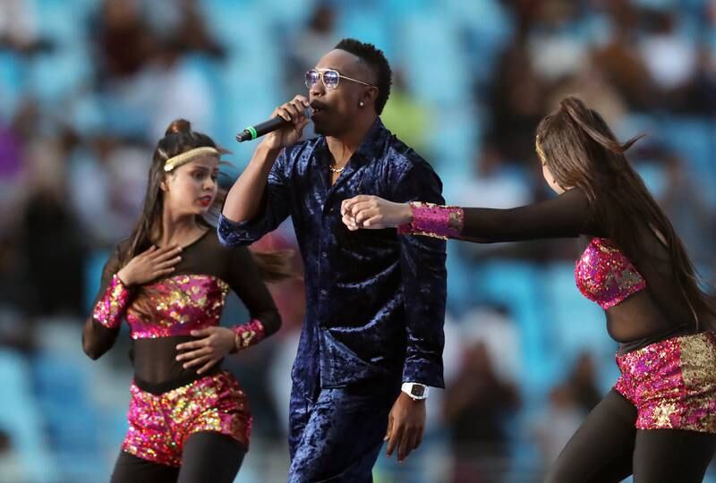 West Indies cricketer Dwayne Bravo performs at the opening ceremony. Chris Whiteoak / The National