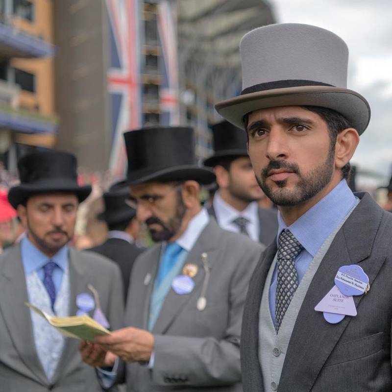 Here he is at Royal Ascot in the UK last summer with his father, Sheikh Mohammed bin Rashid, the Prime Minister and Ruler of Dubai. Instagram / Faz3