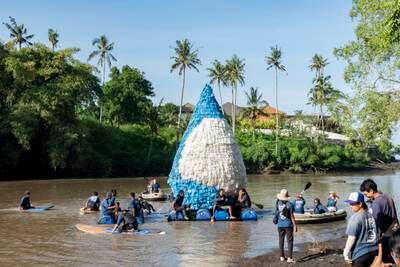 Environmental activists  in Bali, Indonesia, float a sculpture made of waste plastic and depicting a droplet to mark World Water Day. The day is used to advocate the sustainable management of freshwater resources. EPA