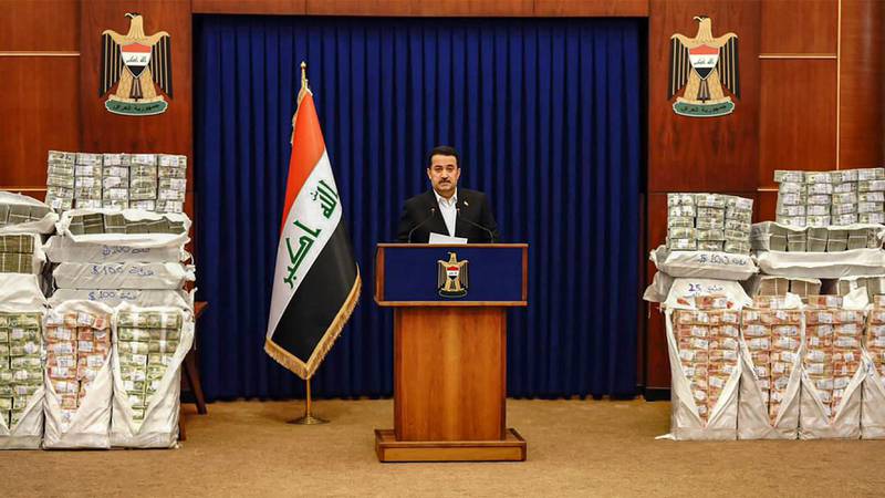 Iraqi Prime Minister Mohamed Shia Al Sudani announces the recovery of some of the 3.7 trillion dinars embezzled from the government in November. AFP
