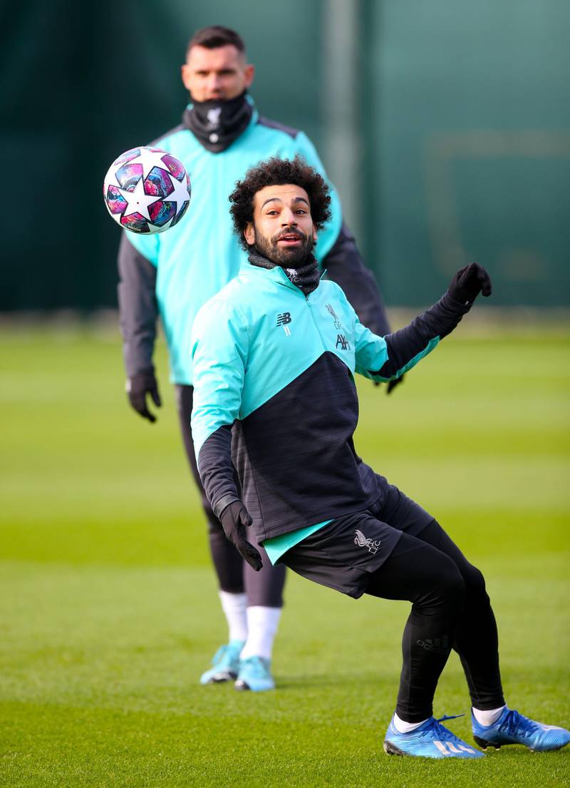 Liverpool's Mohamed Salah during training at Melwood training ground. PA