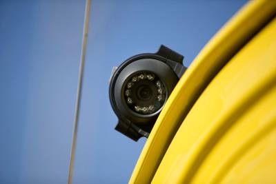 ABU DHABI, UNITED ARAB EMIRATES, Feb. 4, 2015:  
An external school-bus camera as seen on Wednesday, Feb. 4, 2015, at the Al Nahda Schools'  school-bus parking lot. All new school busses are now equipped with seat belts, 2 internal and 4 external CCTV cameras. (Silvia Razgova / The National)  /  Usage: Feb. 4, 2015 /  Section: NA /  Reporter:  Ramona Ruiz
 *** Local Caption ***  SR-150204-schoolbusses06.jpg