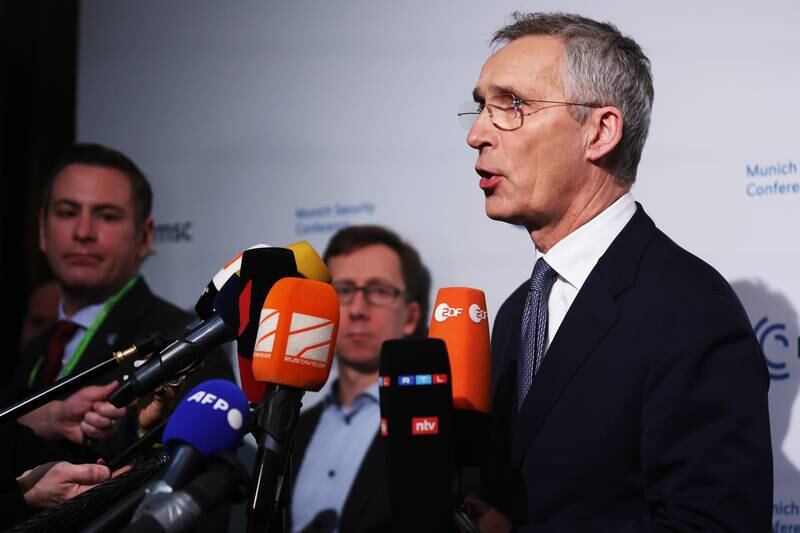Jens Stoltenberg, secretary general of NATO, talks to the media. Getty Images