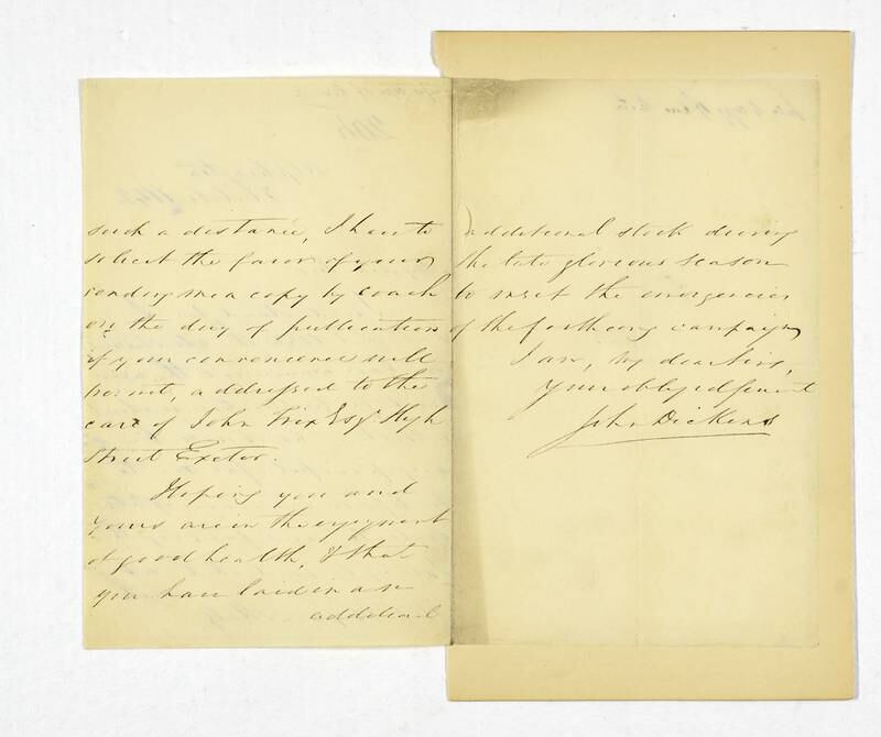 A letter written by John Dickens to Chapmans & Hall. Photo: Charles Dickens Museum

