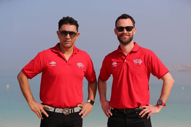 Desert Vipers head coach James Foster, right, and bowling coach Azhar Mahmood. 
