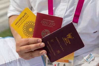 He collects memorabilia from each expo he visits, including passports from Expo 2010 Shanghai and Expo 2012 Yeosu Korea.