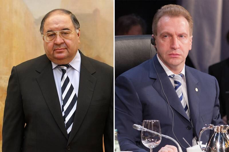 The UK assets of Alisher Usmanov, left, and Igor Shuvalov have been frozen in the latest tranche of British government sanctions. Getty Images/AFP