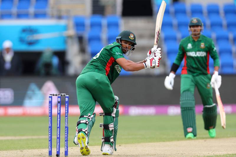 Bangladesh's Najmul Hossain Shanto plays a shot during the match at Bellerive Oval. AFP