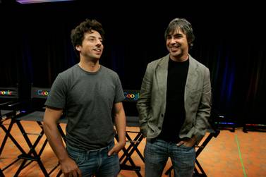 Google co-founders Sergey Brin, left, and Larry Page will remain directors of Alphabet and no longer oversee the company’s day-to-day operations. AP 