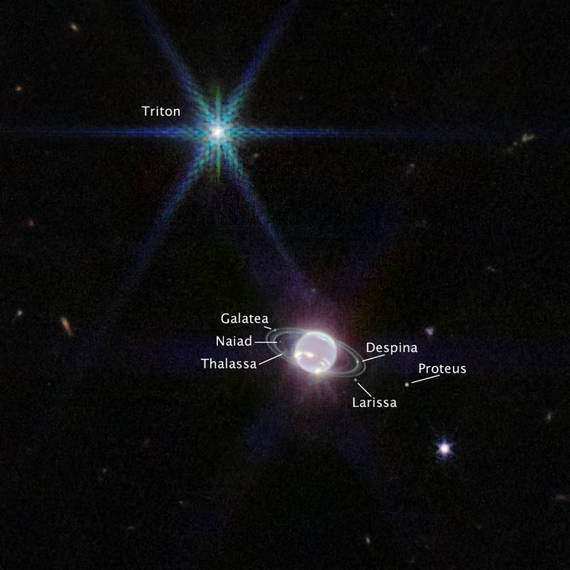 Neptune and seven of its 14 known moons. AFP