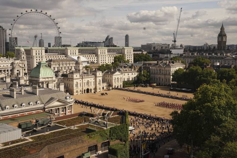 A view of the London skyline during the procession of the coffin. AP
