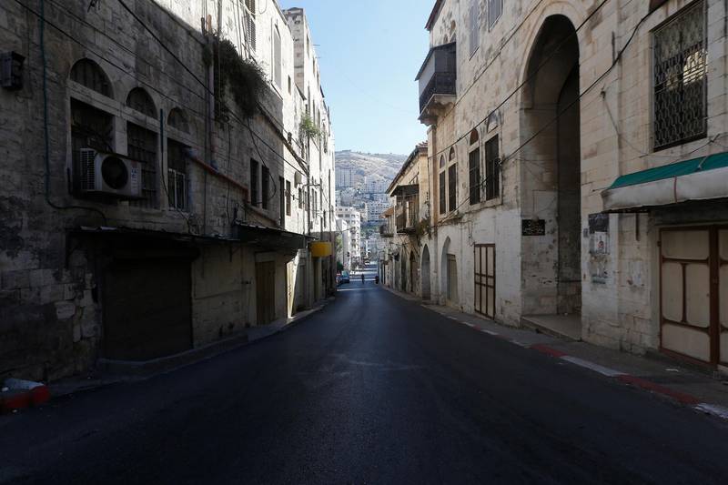 A view of an empty street during a general strike in the West Bank city of Nablus. EPA
