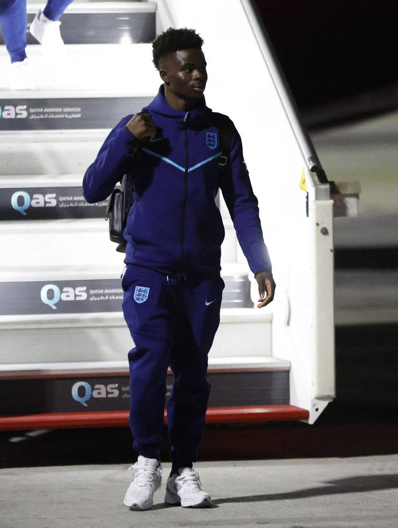 England´s Bukayo Saka arrives in Doha. Reuters