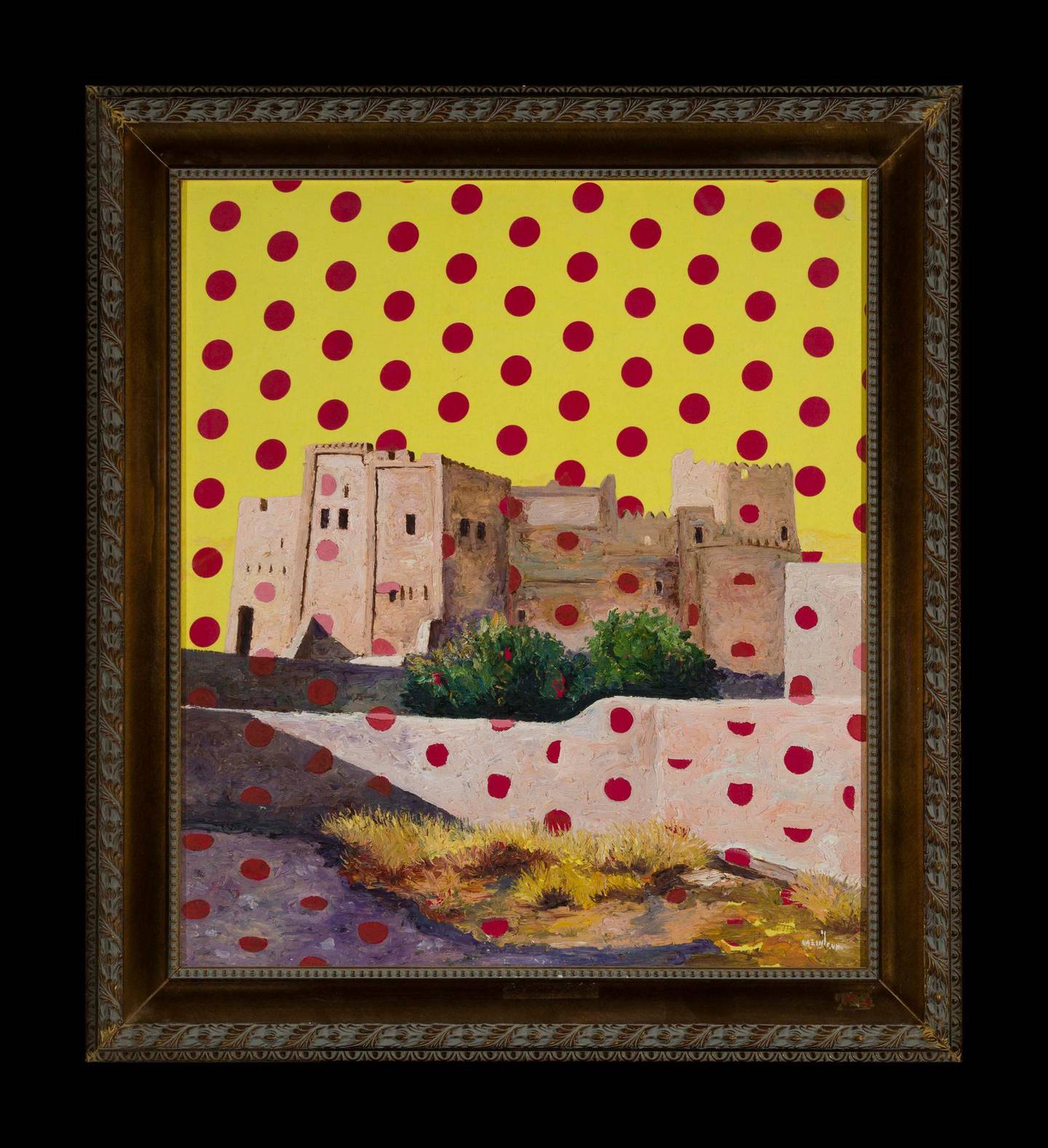 Obaid SuroorFujairah Castle, 2015Oil on canvas, textile80 x 70 cmCourtesy of the artist