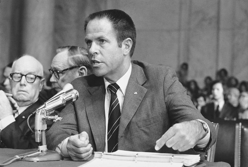 HR Haldeman, former top Nixon aide, speaks before the Senate Watergate Committee in Washington on July 31, 1973. AP