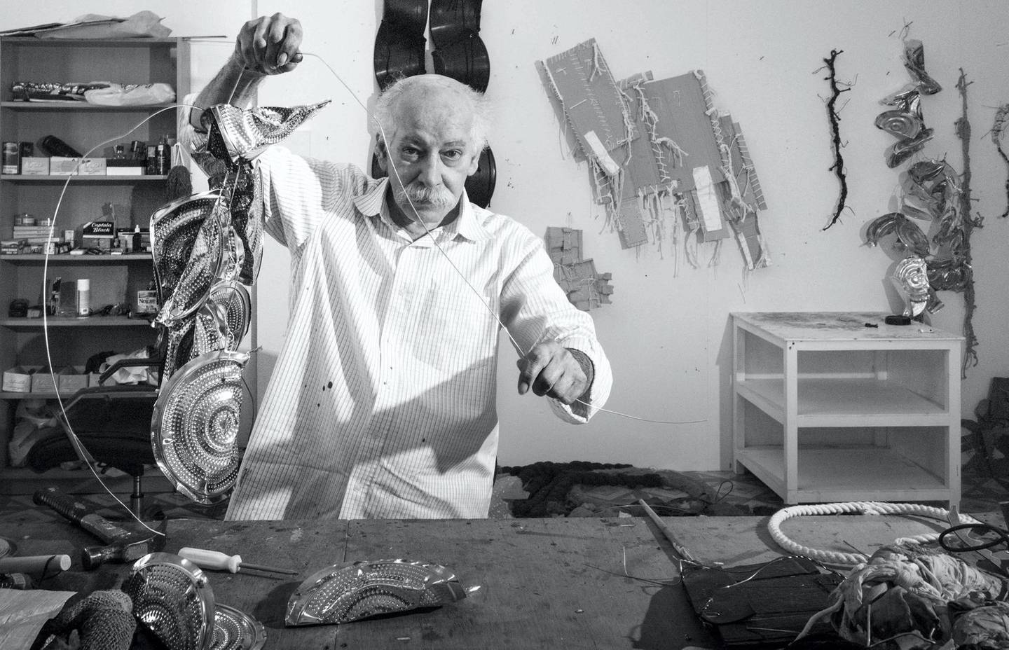 Hassan Sharif at work in his studio, the contents of which have been donated to the Sharjah Art Foundation. Courtesy Sharjah Art Foundation/ Estate of Hassan Sharif