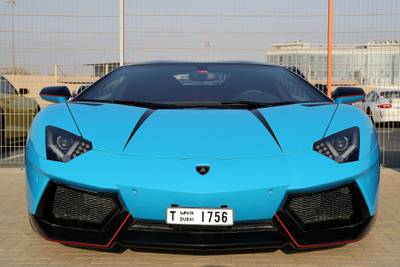 DUBAI, UNITED ARAB EMIRATES, August 31 – 2018 :- Lamborghini car at the Dubai Autodrome in Dubai. Members and Guests of the Ninth Degree supercars club driving their cars during the Ninth Degree supercars club meet held at Dubai Autodrome in Dubai. ( Pawan Singh / The National )  For Motoring. Story by Adam Workman