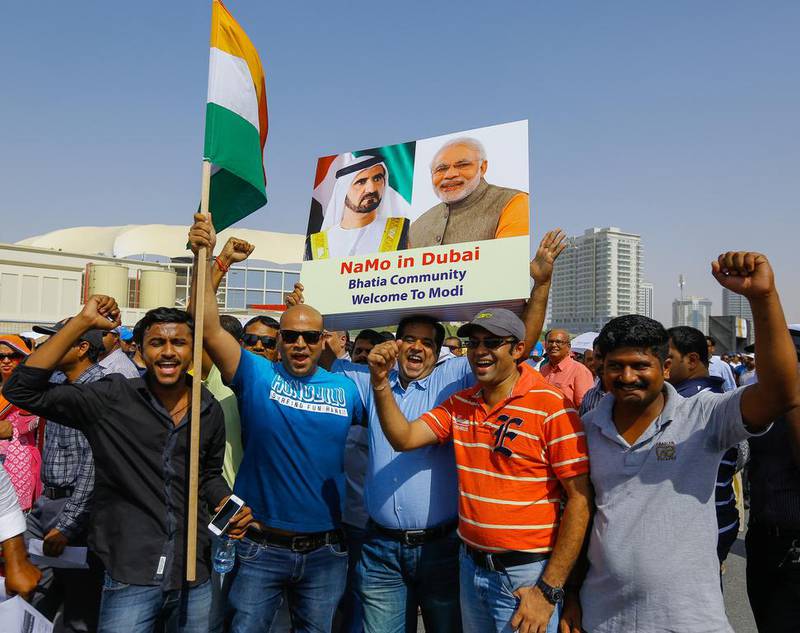 Tens of thousands descended on Dubai Cricket Stadium on Monday. Victor Besa for The National