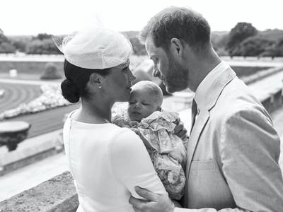 This official christening photograph released by the Duke and Duchess of Sussex shows Prince Harry, Duke of Sussex and Meghan, Duchess of Sussex with their son, Archie Harrison Mountbatten-Windsor at Windsor Castle with with the Rose Garden in the background, near London, Britain July 6, 2019. Chris Allerton/Pool via REUTERS   NEWS EDITORIAL USE ONLY. NO COMMERCIAL USE. NO MERCHANDISING, ADVERTISING, SOUVENIRS, MEMORABILIA or COLOURABLY SIMILAR. NOT FOR USE AFTER AFTER 31 DECEMBER, 2019 WITHOUT PRIOR PERMISSION FROM ROYAL COMMUNICATIONS. NO CROPPING. Copyright in this photograph is vested in The Duke and Duchess of Sussex. No charge should be made for the supply, release or publication of the photograph. The photograph must not be digitally enhanced, manipulated or modified in any manner or form and must include all of the individuals in the photograph when published.