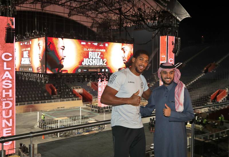 Anthony Joshua at the Diriyah Arena in Riyadh, Saudi Arabia, where he will take on Andy Ruiz Jr on Saturday. PA
