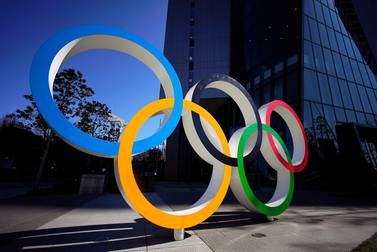 The Olympic Rings monument in front of the Japan Olympic Committee headquarters in Tokyo, Japan. EPA