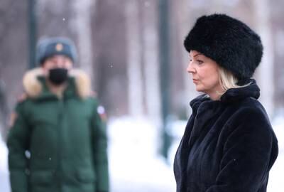 Liz Truss, British Foreign Secretary, takes part in a wreath-laying ceremony at the Tomb of the Unknown Soldier by the Kremlin Wall in Moscow. Reuters