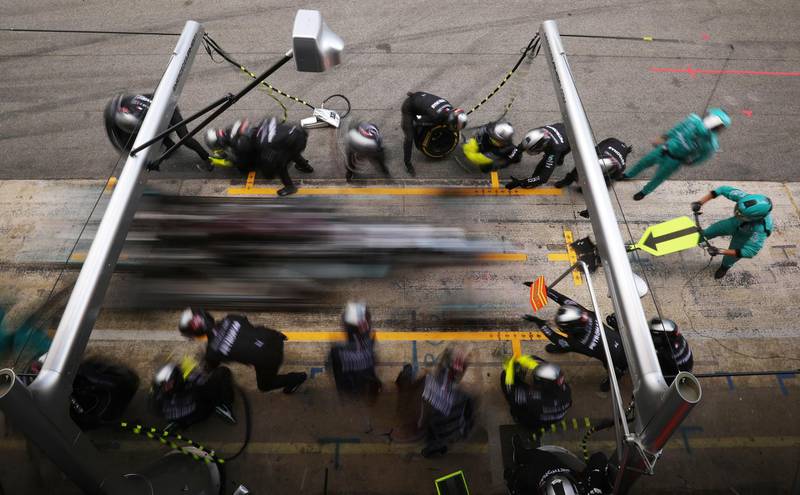Mercedes' Lewis Hamilton makes a pitstop. Reuters