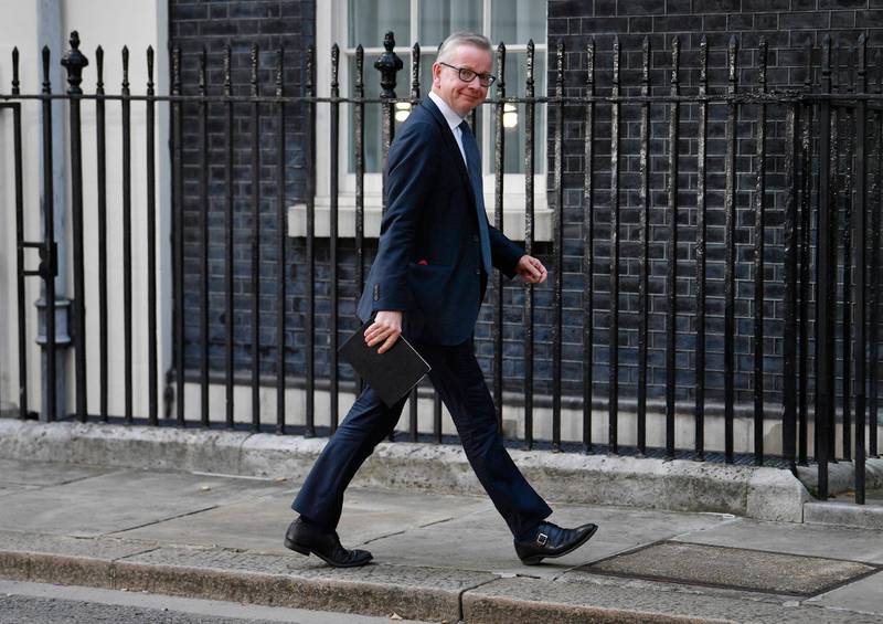 epa07738053 Conservative Member of Parliament Michael Gove arrives for a cabinet re-shuffle as British Prime Minister Boris Johnson begins his new term at Downing Street in London, Britain, 24 July 2019. Theresa May stepped down as British Prime Minister following her resignation as Conservative Party leader on 07 June. Former London mayor and foreign secretary Boris Johnson is taking over the post after he was election as Tories party leader was announced the previous day.  EPA/NEIL HALL
