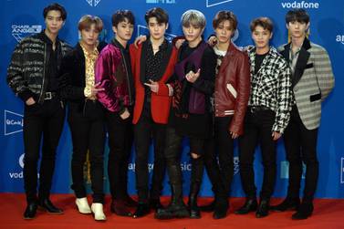 Members of the South Korean boy group NCT 127 pose for a photocall during the MTV Europe Music Awards in 2019. AFP