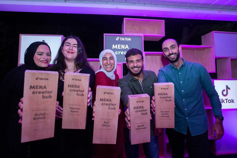 The five winners, from left, Anfal Saheb, Deema Naser, Aya Shiha, Rabih Takkoush and Kareem Abdel Samad. Supplied Image