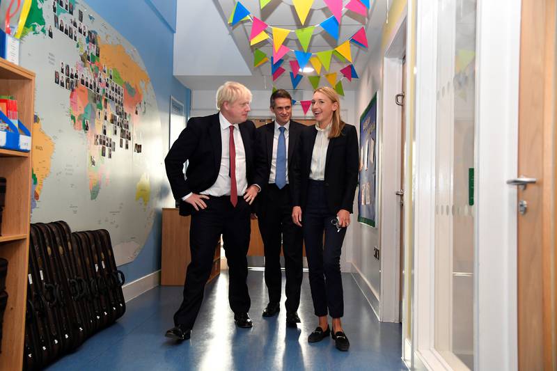 Former prime minister Boris Johnson and Gavin Williamson visit Pimlico Primary school in London in September 2019. Getty Images