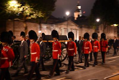 Grenadier Guards, a unit of the Household Division Foot Guards, take part in the rehearsal. AFP