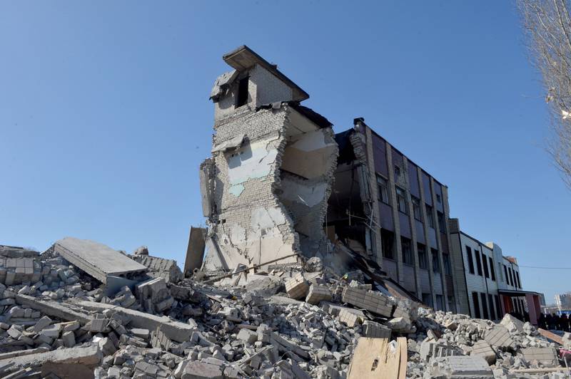 A school destroyed in a Russian bomb in Kharkiv. AFP