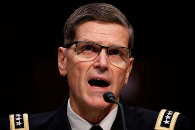 U.S. Army General Joseph Votel, commander of the U.S. Central Command, testifies before the Senate Armed Services Committee on Capitol Hill in Washington, U.S., March 13, 2018. REUTERS/Aaron P. Bernstein