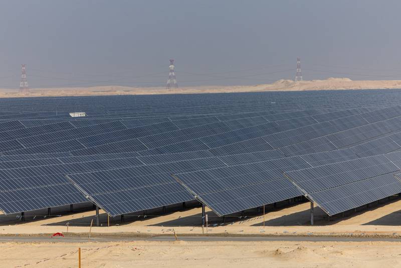 Solar photovoltaic panels in Abu Dhabi. The UAE is home to some of the biggest solar projects in the world. Bloomberg