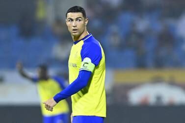 Nassr's Portuguese forward Cristiano Ronaldo looks on during the Saudi Pro League football match between Al-Nassr and Al-Ettifaq at the Prince Mohammed Bin Fahd Stadium in Dammam on May 27, 2023.  (Photo by AFP)