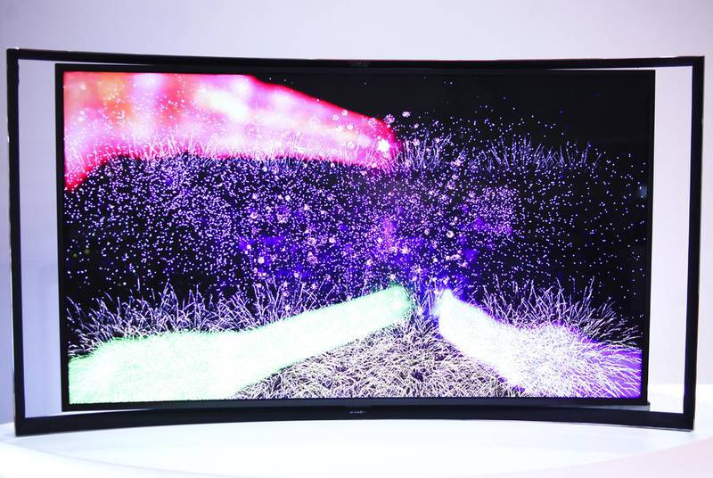 Samsung’s curved television on display at the Abu Dhabi Electronics Shopper. Lee Hoagland / The National