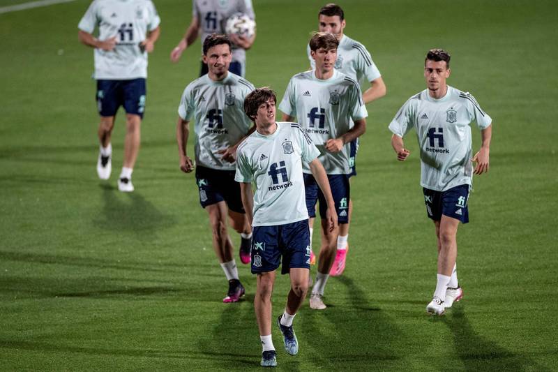 epa09254178 Spanish Under-21 national soccer team players attend their team's training session at Ciudad del Futbol in Las Rozas, Madrid, Spain, 07 June 2021. The Spanish Under-21 team will face Lithuania in an International Friendly soccer match on 08 June 2021, after Spain's first team captain Sergio Busquets has been tested positive for the coronavirus COVID-19 disease and left Spain's training camp on 06 June 2021.  EPA/Rodrigo Jimenez