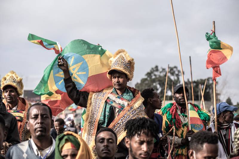 A protester waves the Ethiopian flag during a rally against pro-Tigray People's Liberation Front forces in Addis Ababa. All photos: AFP