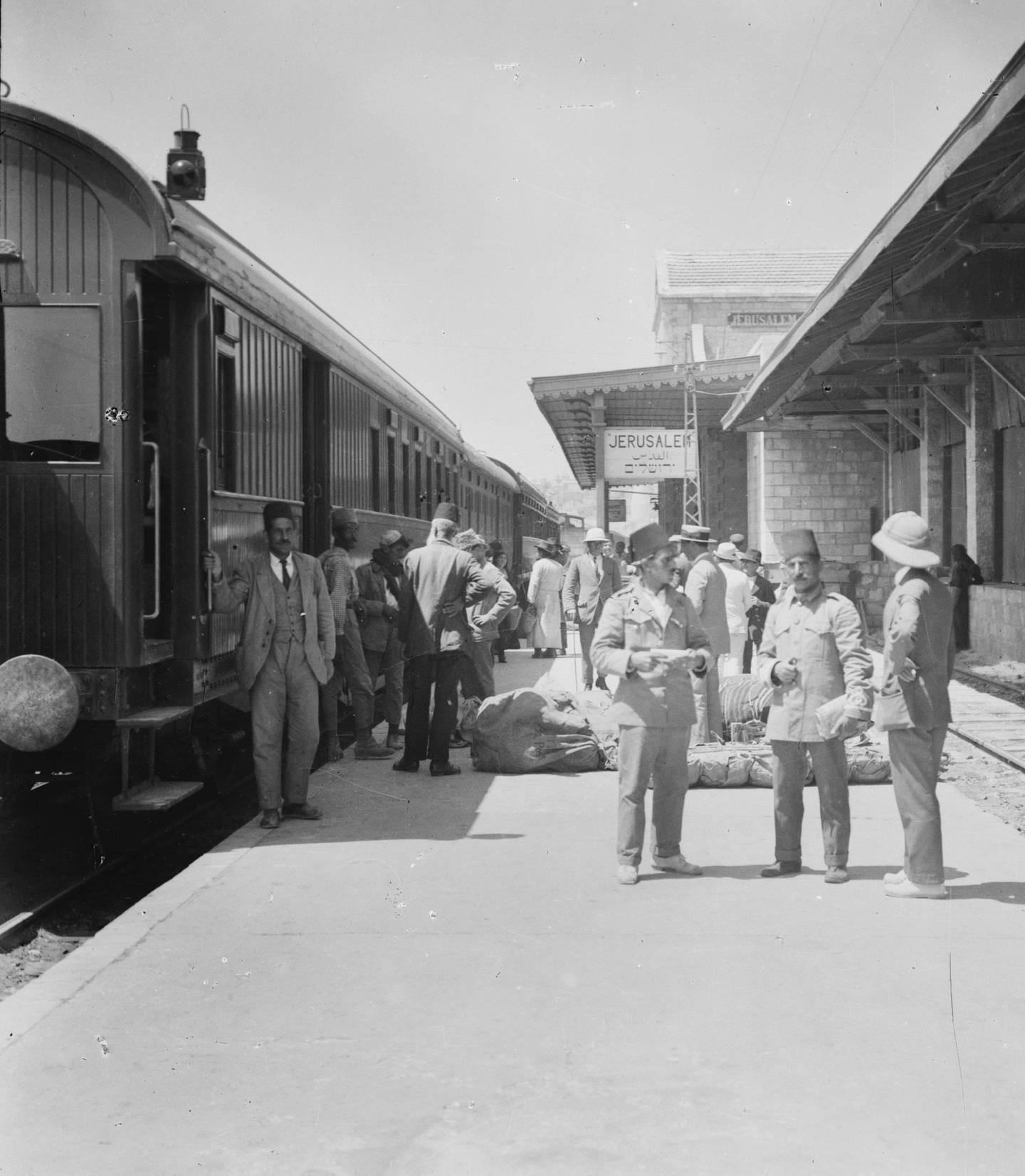 The train to Damascus at Samakh station, at the southern tip of the Sea of Galilee, early 1920s. Credit - LoC Matson Collection 05548