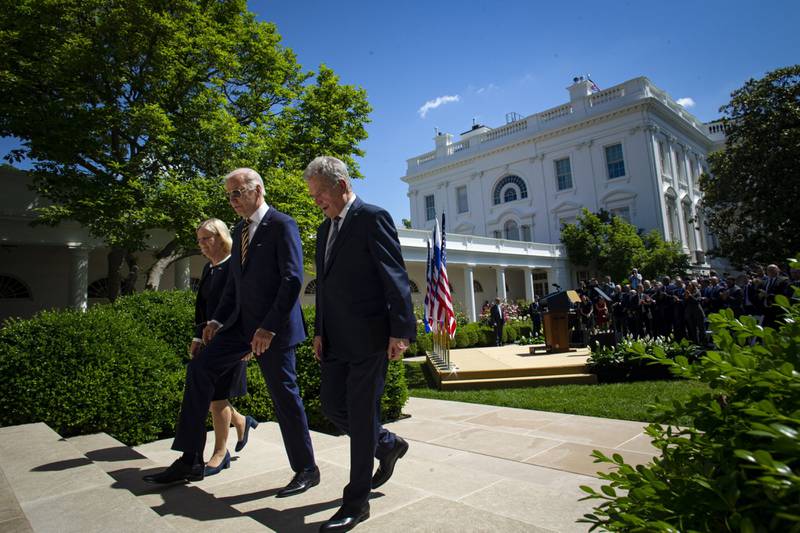 US President Joe Biden, Finland President Sauli Niinisto and Swedish Prime Minister Magdalena Andersson at the White House in Washington last month. Bloomberg