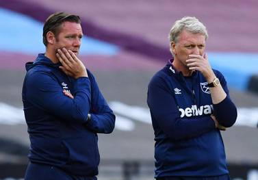 West Ham United manager David Moyes and first team coach Kevin Nolan. Reuters
