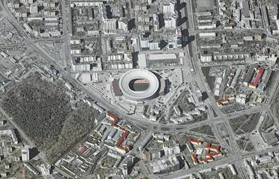 A picture taken from the International Space Station (ISS) shows the Ekaterinburg Arena, which will host matches of the 2018 FIFA World Cup in Yekaterinburg, Russia. Reuters