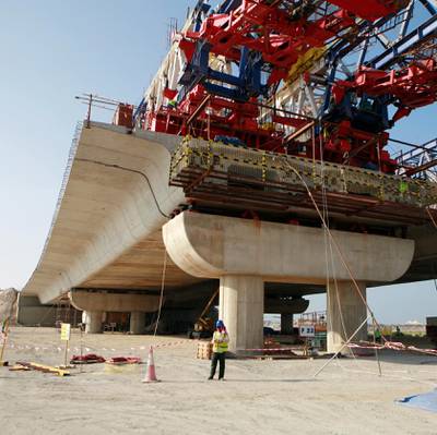 Dubai - November 25, 2008: A bridge under construction at the Palm Jebel Ali. ( Philip Cheung / The National ) *** Local Caption ***  PC0065-PalmJebelAli.jpgPC0065-PalmJebelAli.jpg