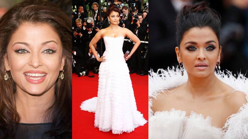36 versus 46: the two photos on the left show Aishwarya Rai at 36 in 2009 (the year she starred in 'Pink Panther 2'), just before she took a five-year sabbatical from acting. The photo on the right shows her at the Cannes Film Festival this year, while the photo of her in the middle was taken at Cannes in 2009 - two white dresses, one decade, one French Riviera film festival. Getty