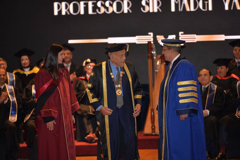 Mr Yacoub speaks to university officials during his appointment as honorary chancellor. Photo: Linkedin