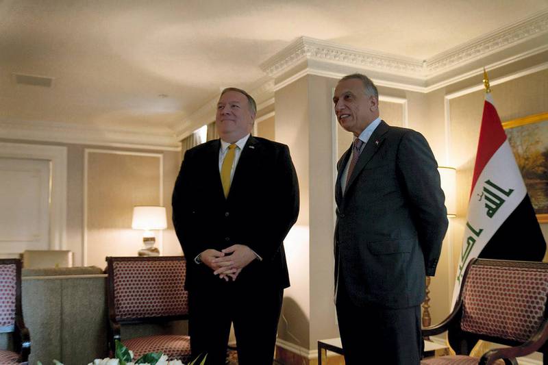 US Secretary of State Mike Pompeo and Iraqi Prime Minister Mustafa Al Kadhimi in Washington.Twitter/ @IraqiPMO