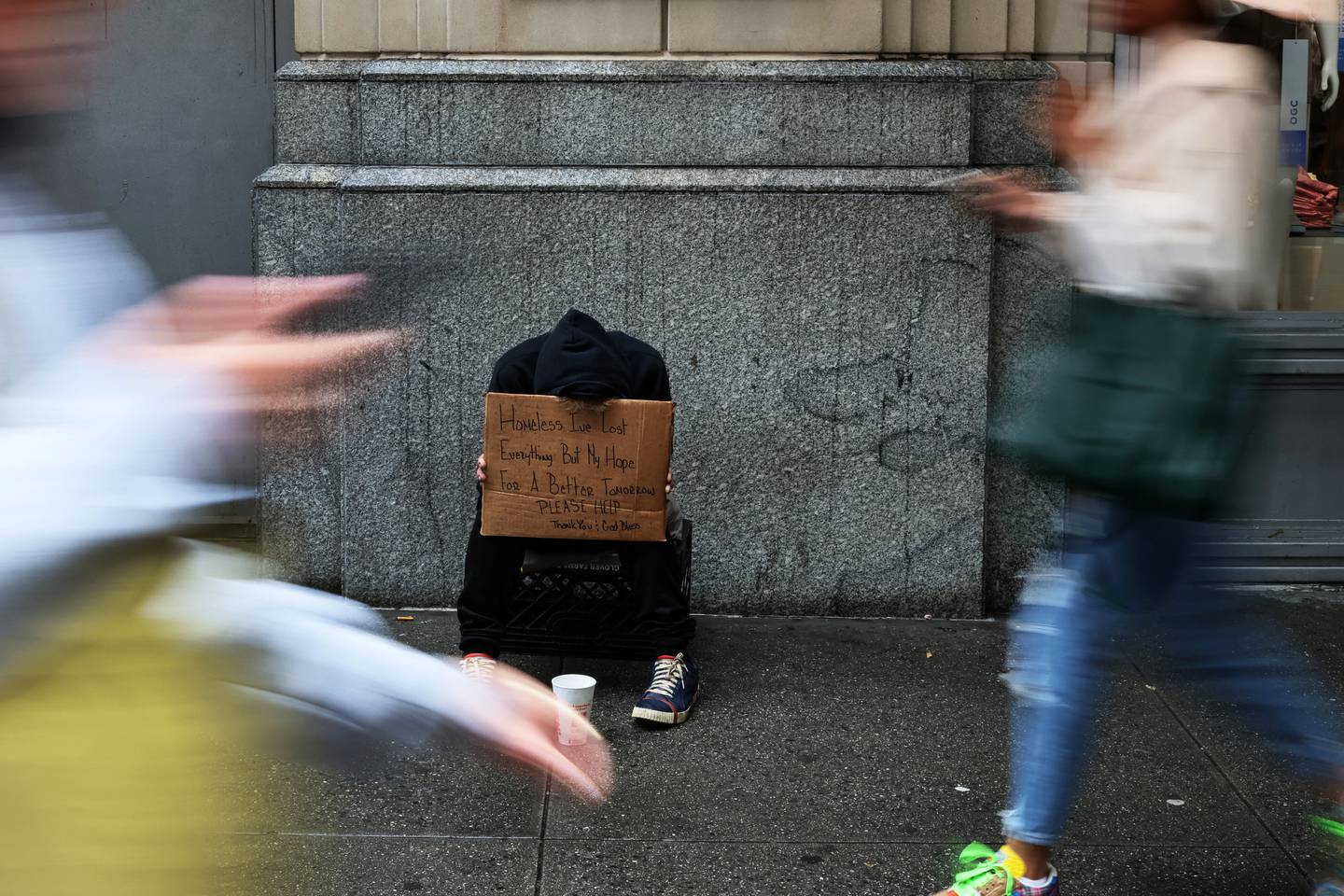 A homeless person on a sidewalk in New York City. Reuters